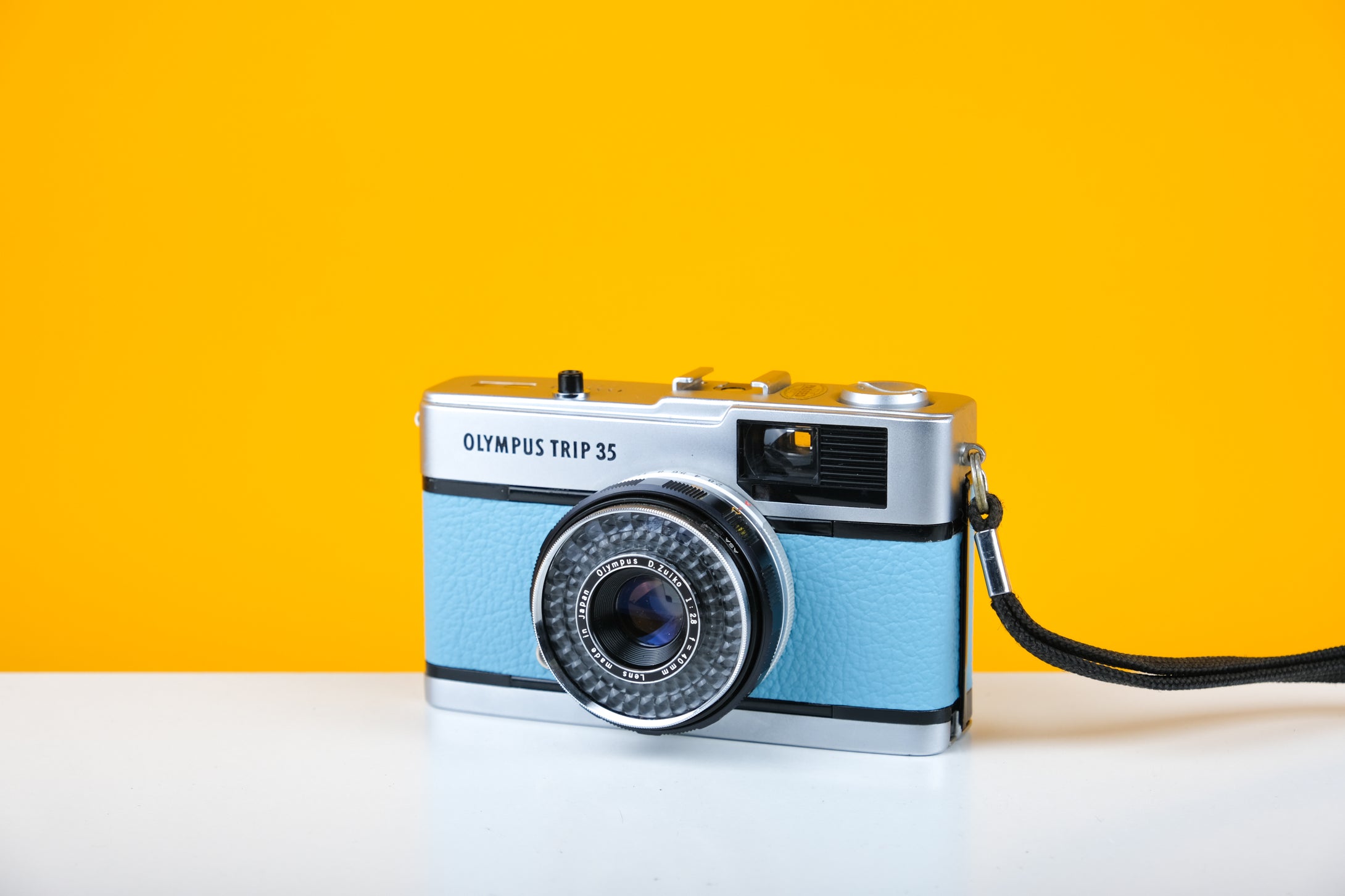 Olympus Trip 35 Vintage Film Camera with Zuiko 40mm f2.8 Lens With New Baby Blue Leather Skin