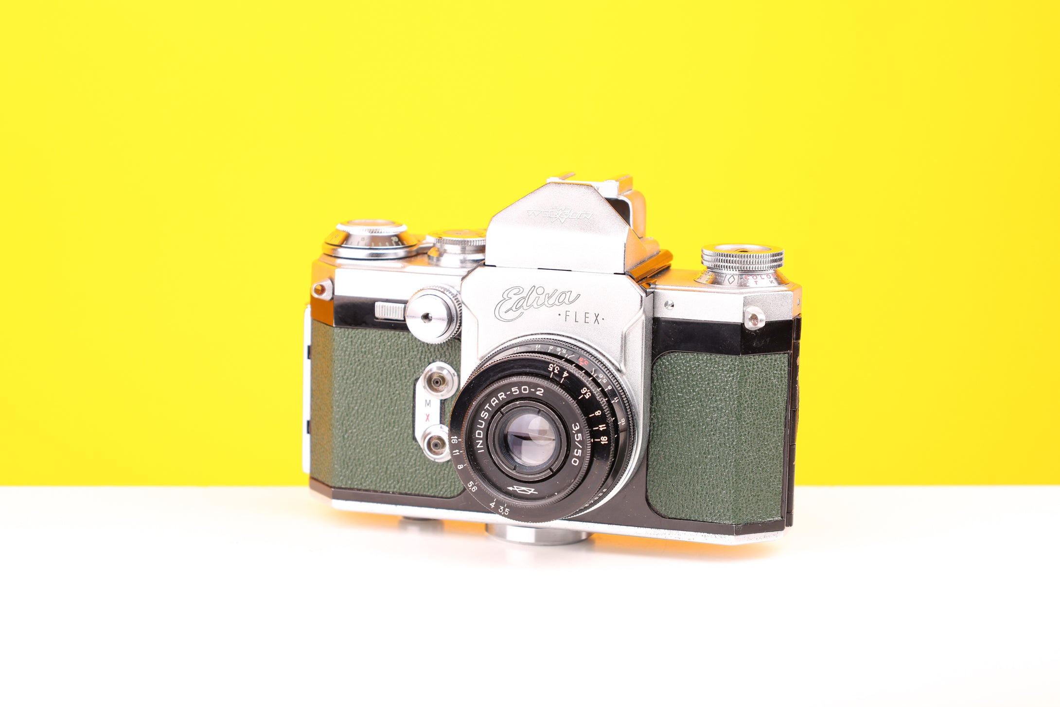 Edixa Flex 35mm Film Camera with Industar 50mm f3.5 Lens in Green