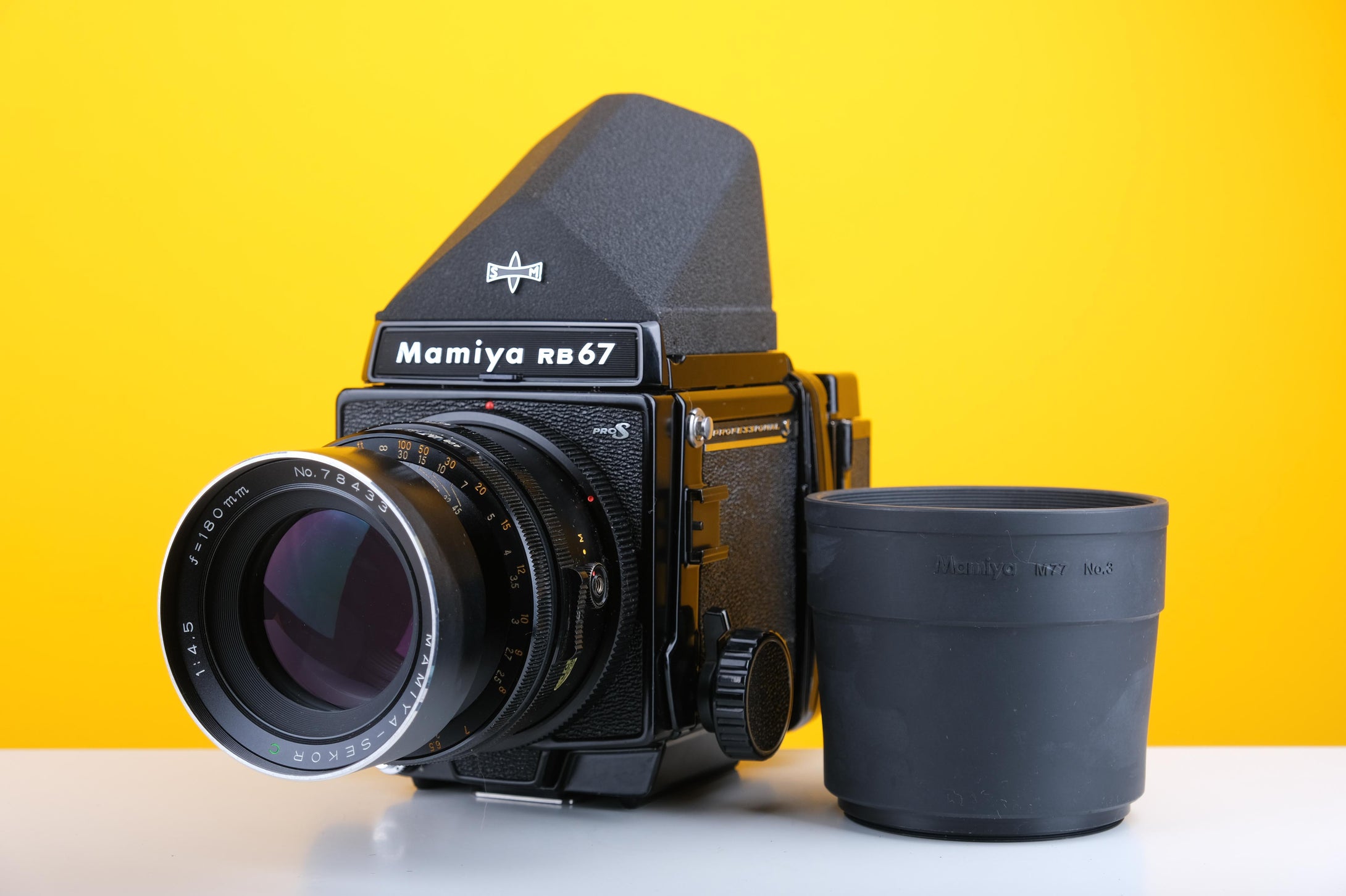 Mamiya RB67 Medium Format Film Camera with Mamiya-Sekor C 180mm f4.5 Lens and Mamiya Lens Hood