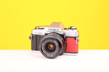 Load image into Gallery viewer, Minolta X-300 35mm Film Camera with Minolta MD 28mm f2.8 Lens in Red
