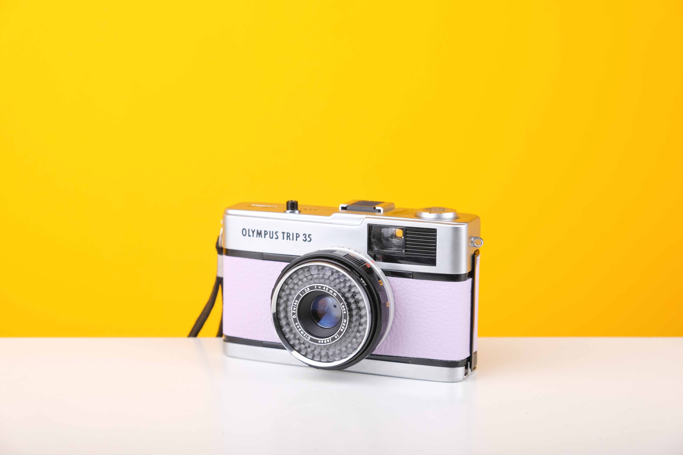 Olympus Trip 35 Vintage 35mm Film Camera with Zuiko 40mm f2.8 Lens and New Lilac Leather Skin