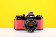 Load image into Gallery viewer, Pentax MV 35mm SLR Film Camera with Pentax- M 50mm f2 Lens in Red
