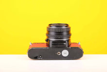 Load image into Gallery viewer, Pentax MV 35mm SLR Film Camera with Pentax- M 50mm f2 Lens in Red
